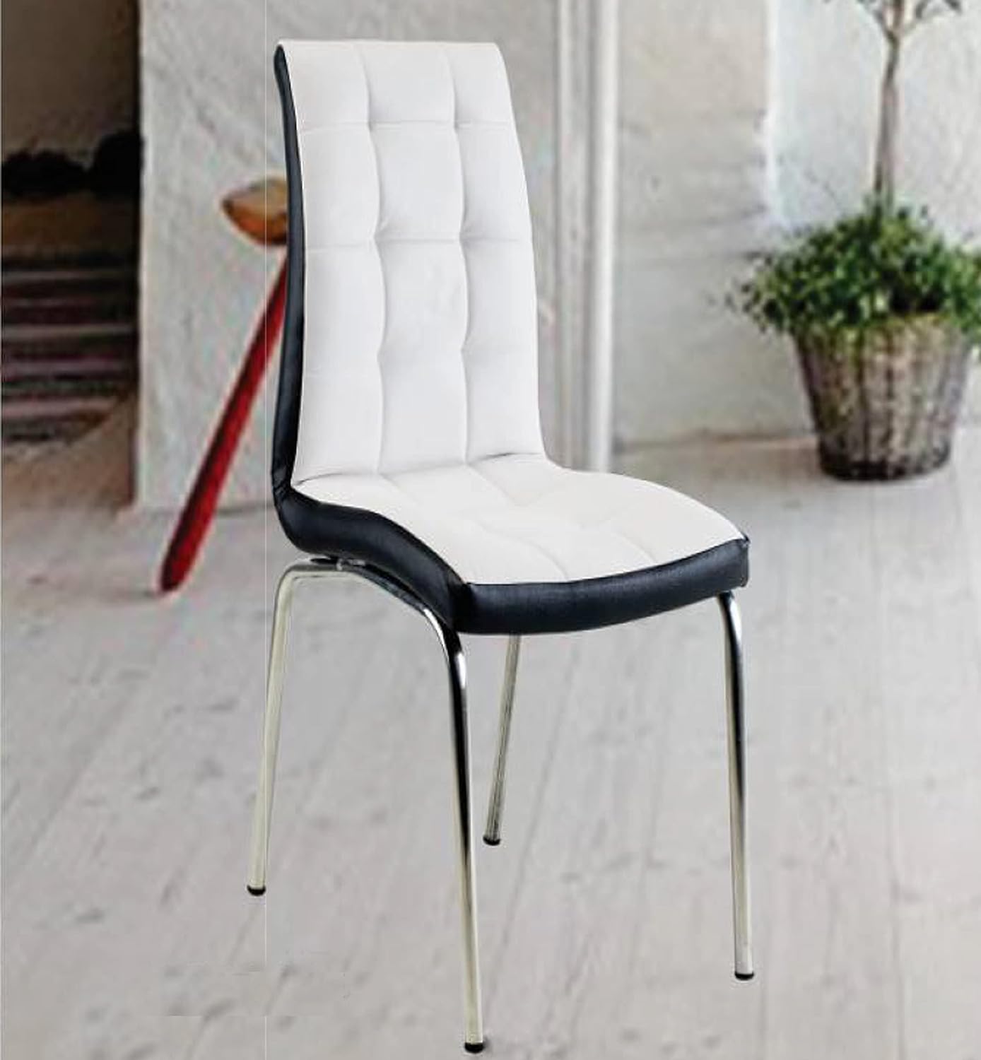 Stainless Steel Dining Chair With Rexine Cushion White