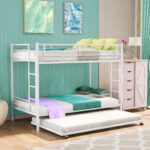 Metal Bunk Bed for Adults with Trundle Without Mattress (White)