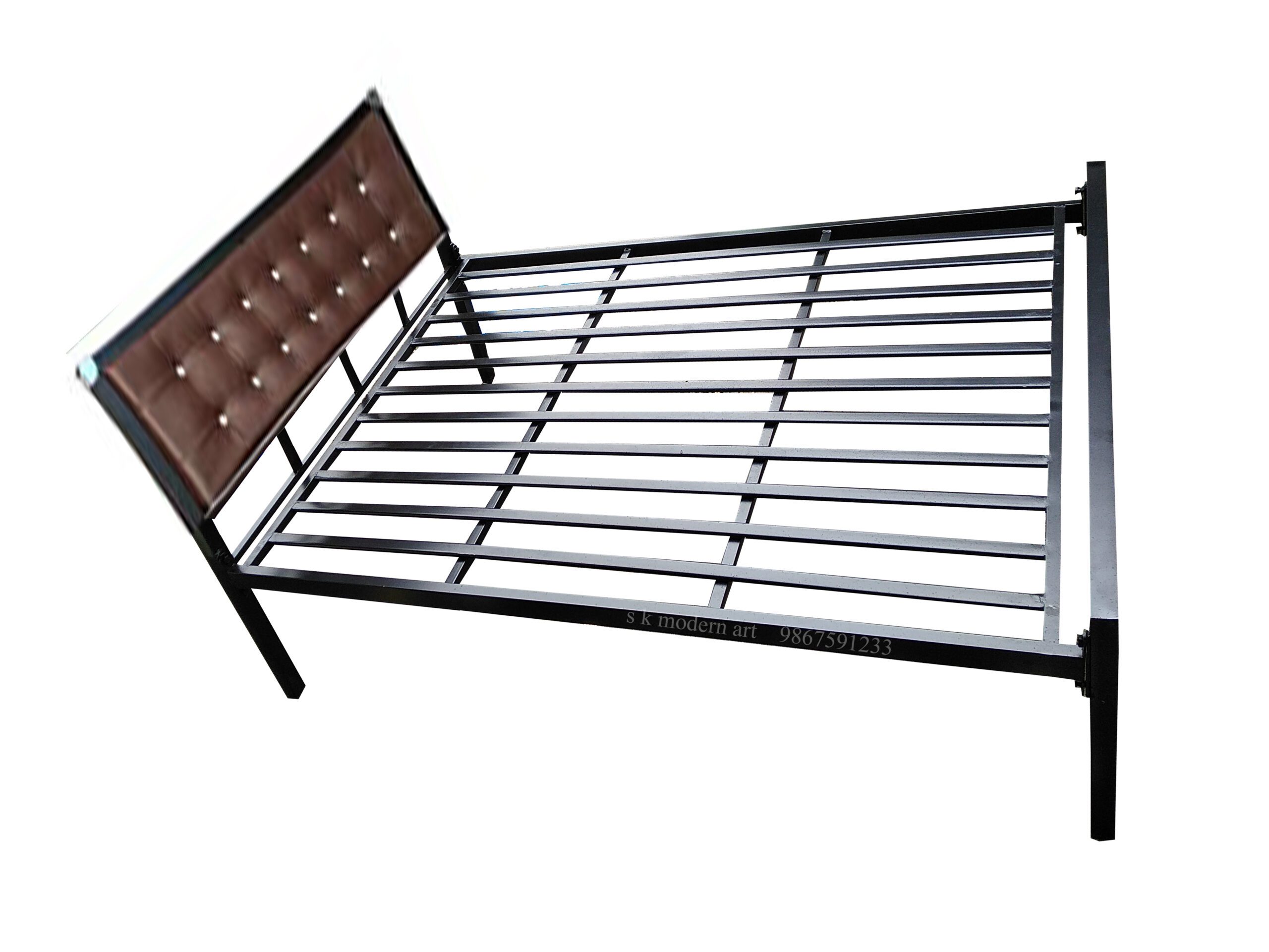 Metal Bed Frame Without Mattress With cushioned headboard