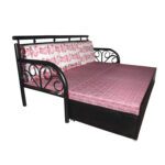 Metal Sofa Cum Bed With Storage Box Black Powder Coated 3 Seater 2 fold