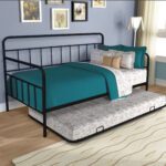 Metal Sofa Daybed with Trundle Bed Frame Without Mattress Black Colour