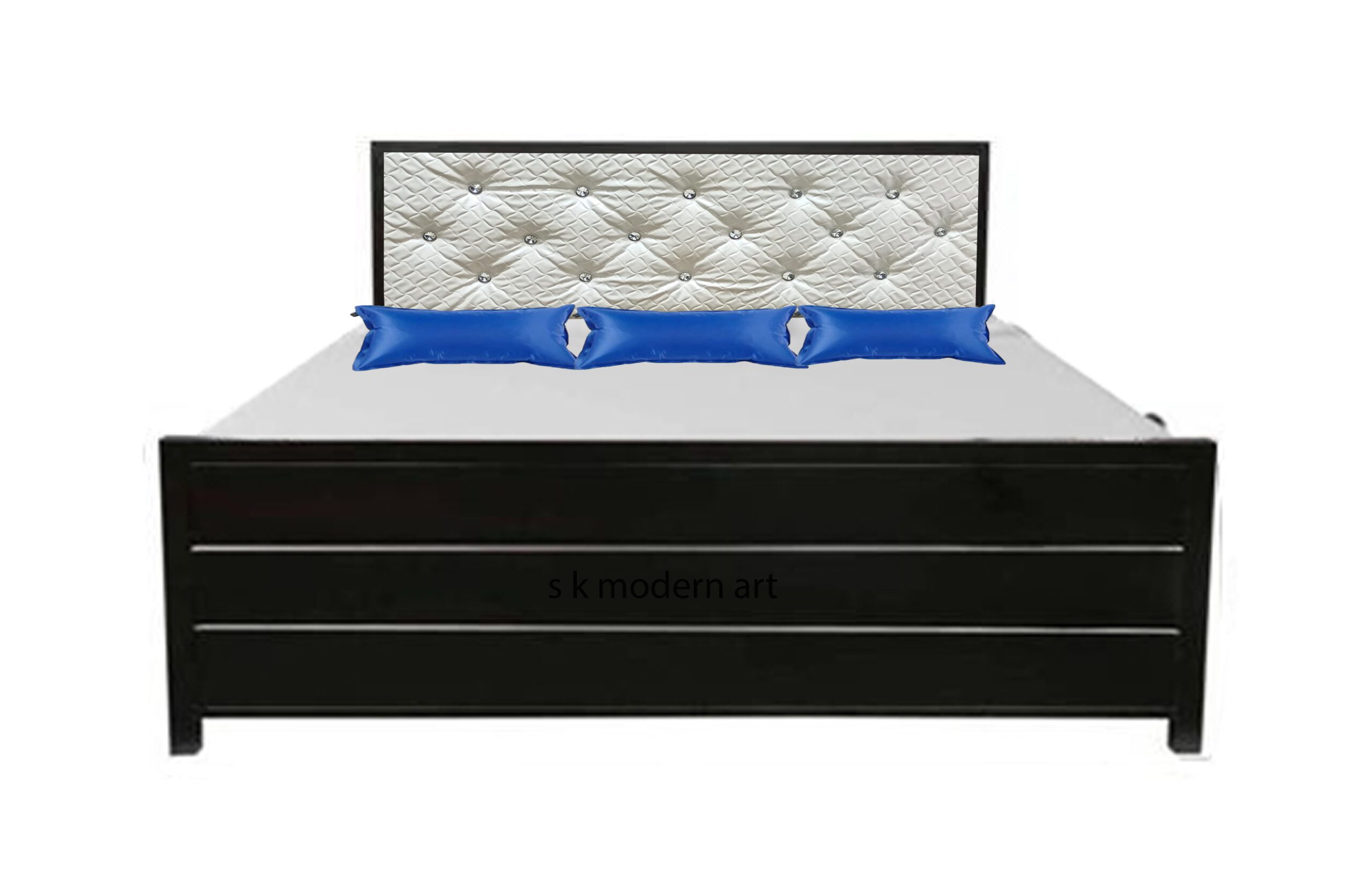 Metal Bed with Storage Box And Cushioned Headboard