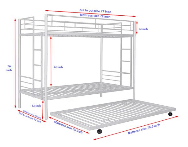 bunk bed with trundle 2.5 x 6 white