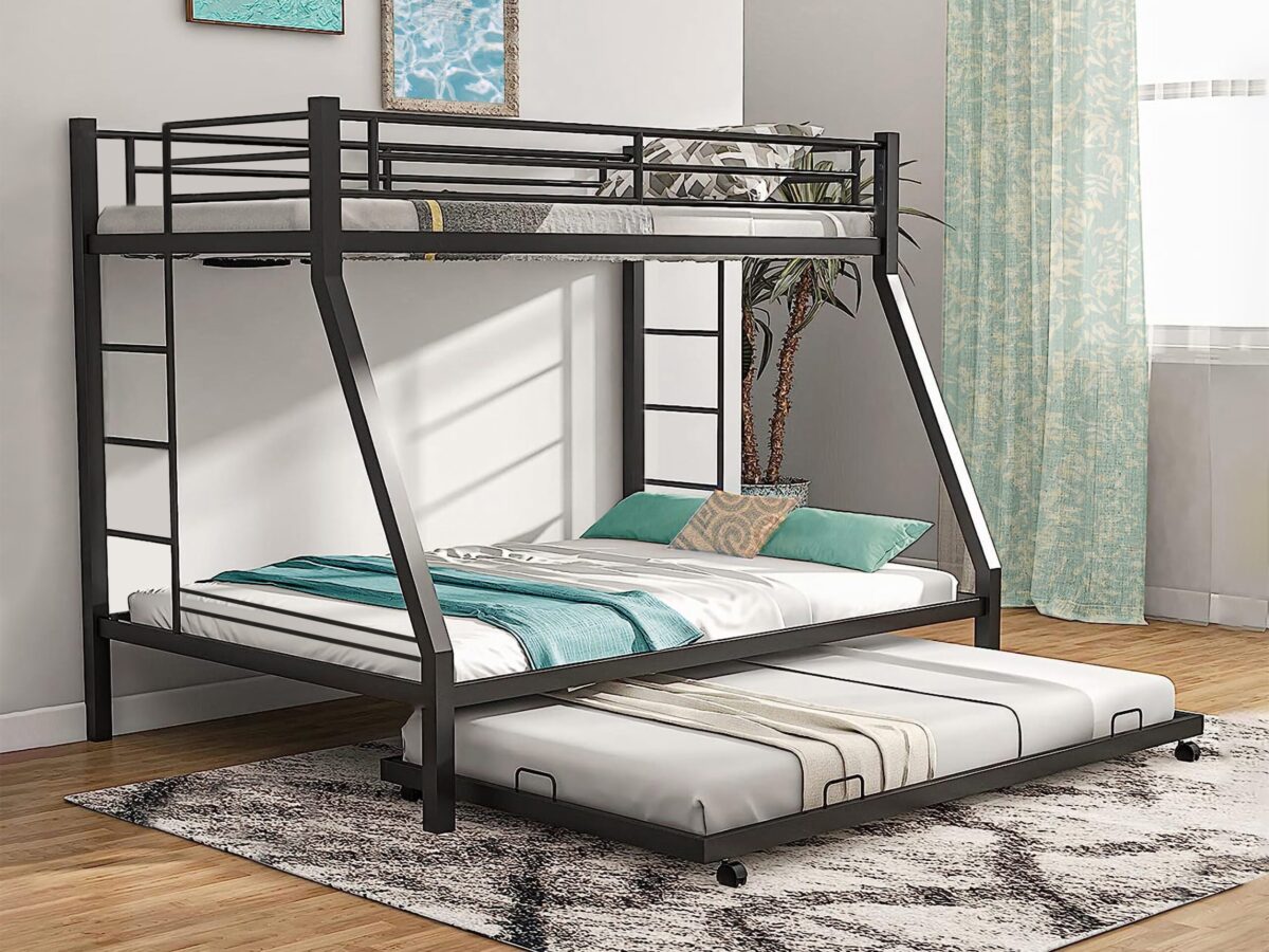 Bunk Bed With Trundle for Adults Without Mattress Twin over full Black