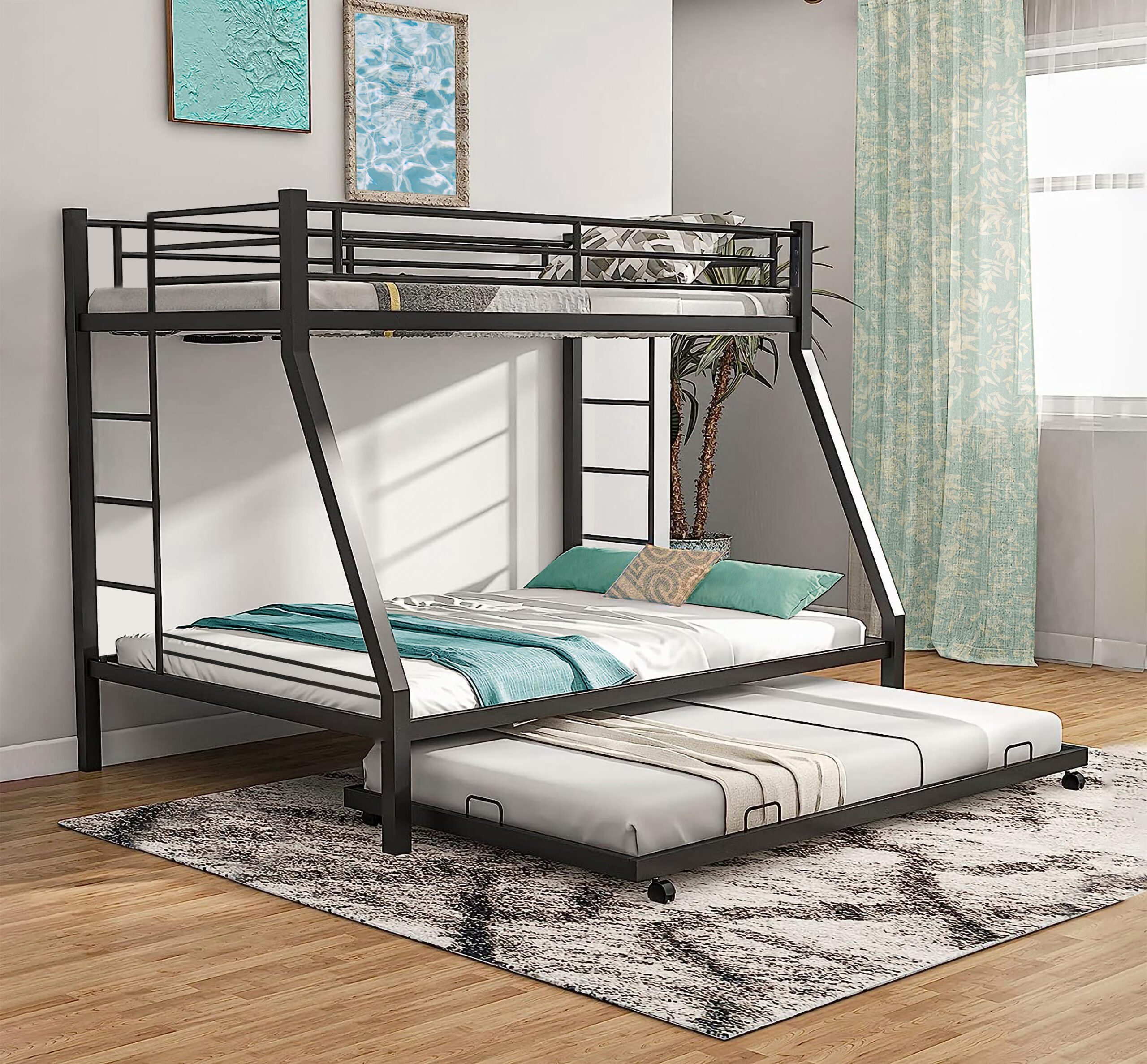 Metal bunk sale bed with trundle