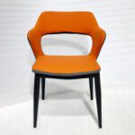 Imported Dining Chair Metal Frame With Cushioned Seat (Orange & Grey)