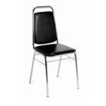 Dining Chair Stainless Steel Frame With Black Rexine Cushion