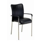 Office Visitor Chair with Stainless Steel Frame and Black Rexine Cushion