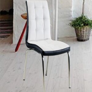 Stainless Steel Dining Chair with Rexine Cushion (White)