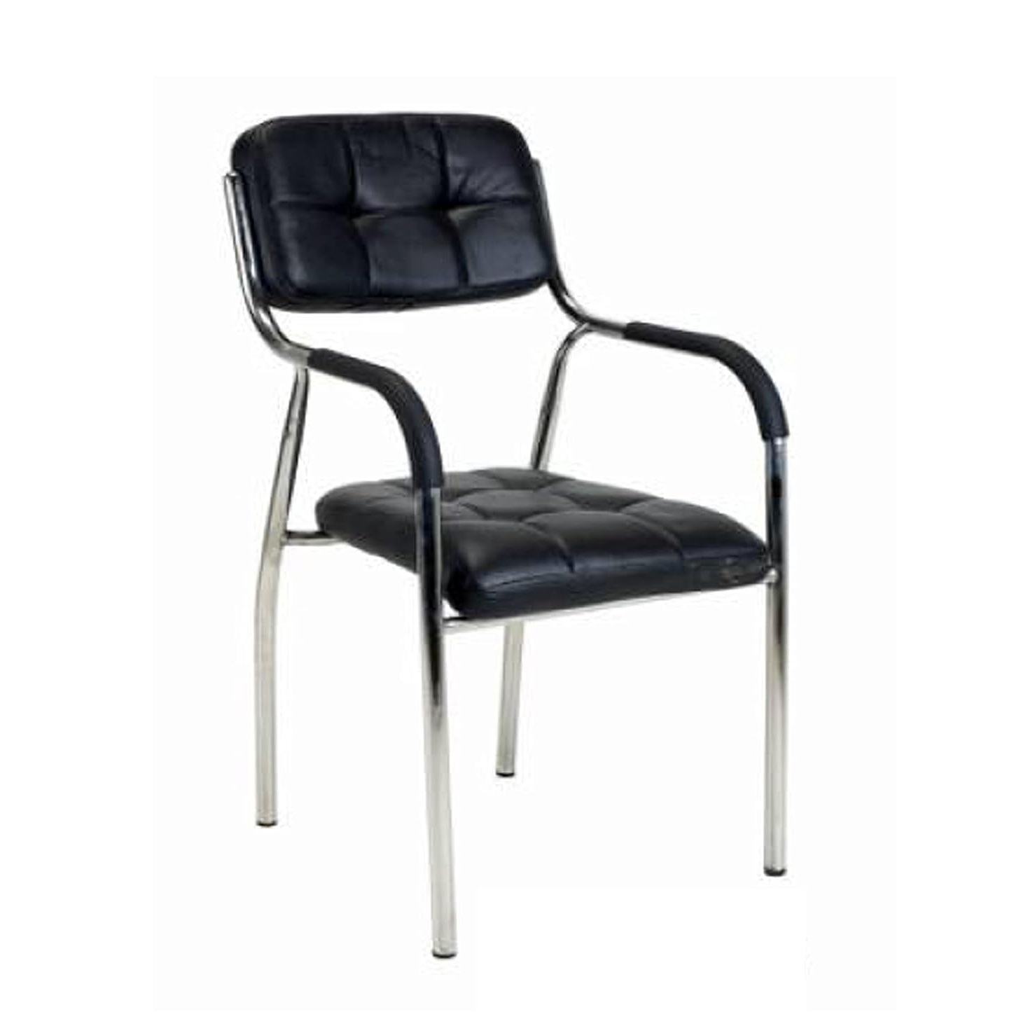 Office Visitor Chair With Steel Frame And Black Rexine Cushion