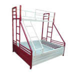 Twin Over Full Metal Bunk Bed with Hydraulic Storage Box White & Maroon Finish