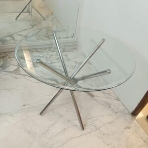 S. K. MODERN ART Dining Table Stainless Steel Top 12 mm Toughened Glass Bevelled Edge - Steel Finish