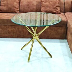 S. K. MODERN ART Dining Table Stainless Steel Top 12 mm Toughened Glass Bevelled Edge - Golden Finish